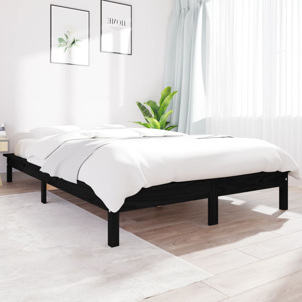 Bedframe Massief Grenenhout Super King 180 x 200 cm Zwart