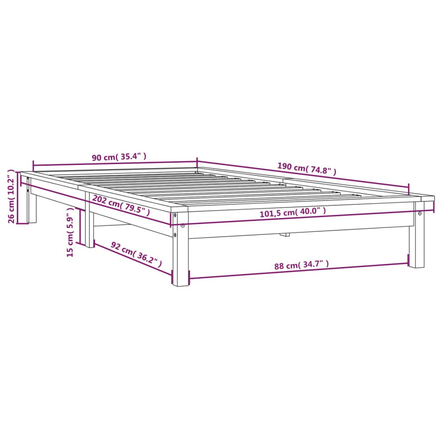 Bedframe Massief Grenenhout 3Ft Single 90 x 190 cm Honingbruin