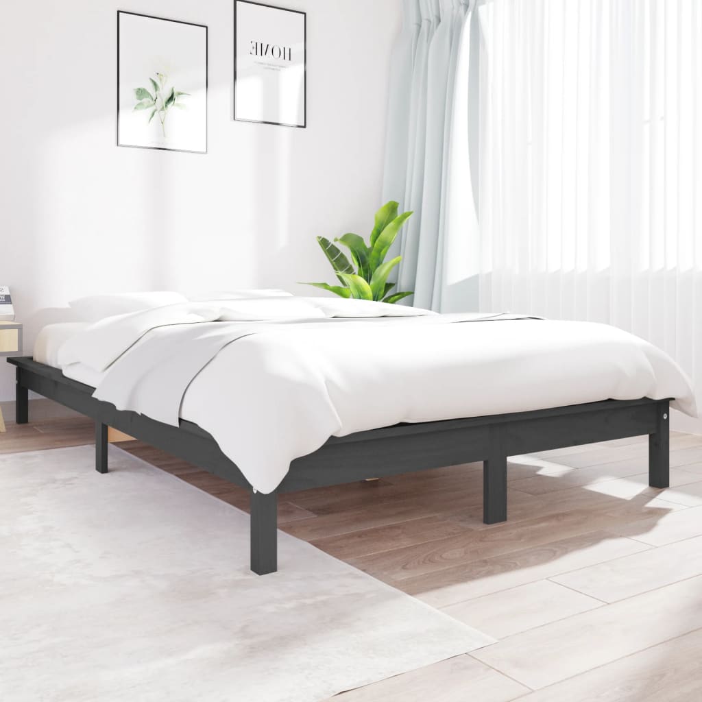 Bedframe Massief Grenenhout 140 x 190 cm Grijs