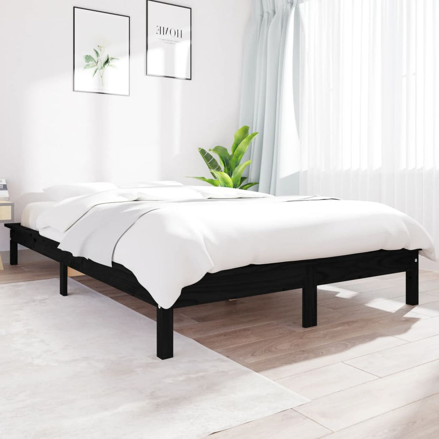 Bedframe Massief Grenenhout 140 x 190 cm Zwart
