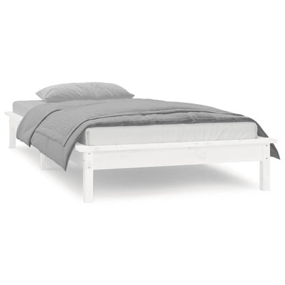 Bedframe Led Massief Hout 90X200 Cm 90 x 200 cm Wit