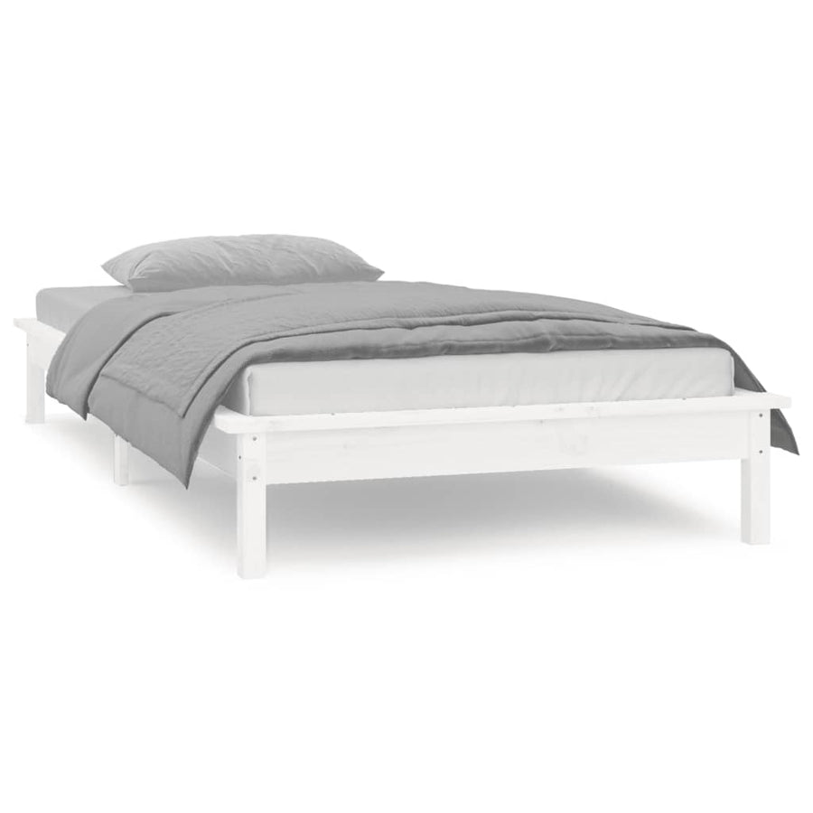 Bedframe Led Massief Hout 90X200 Cm 90 x 200 cm Wit