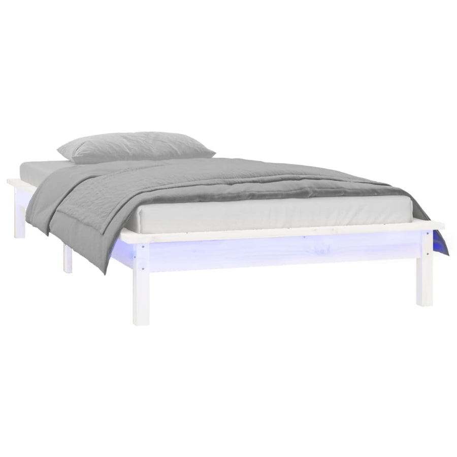 Bedframe Led Massief Hout 90X200 Cm 90 x 200 cm Wit