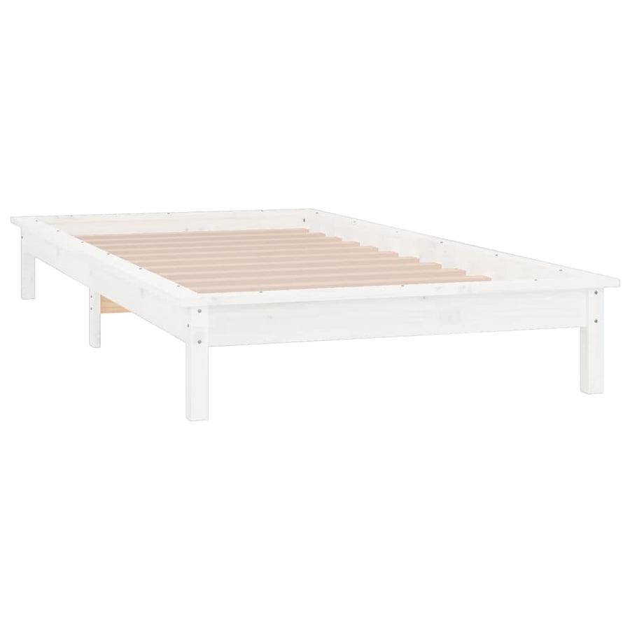 Bedframe Led Massief Hout 90X200 Cm 90 x 200 cm Wit