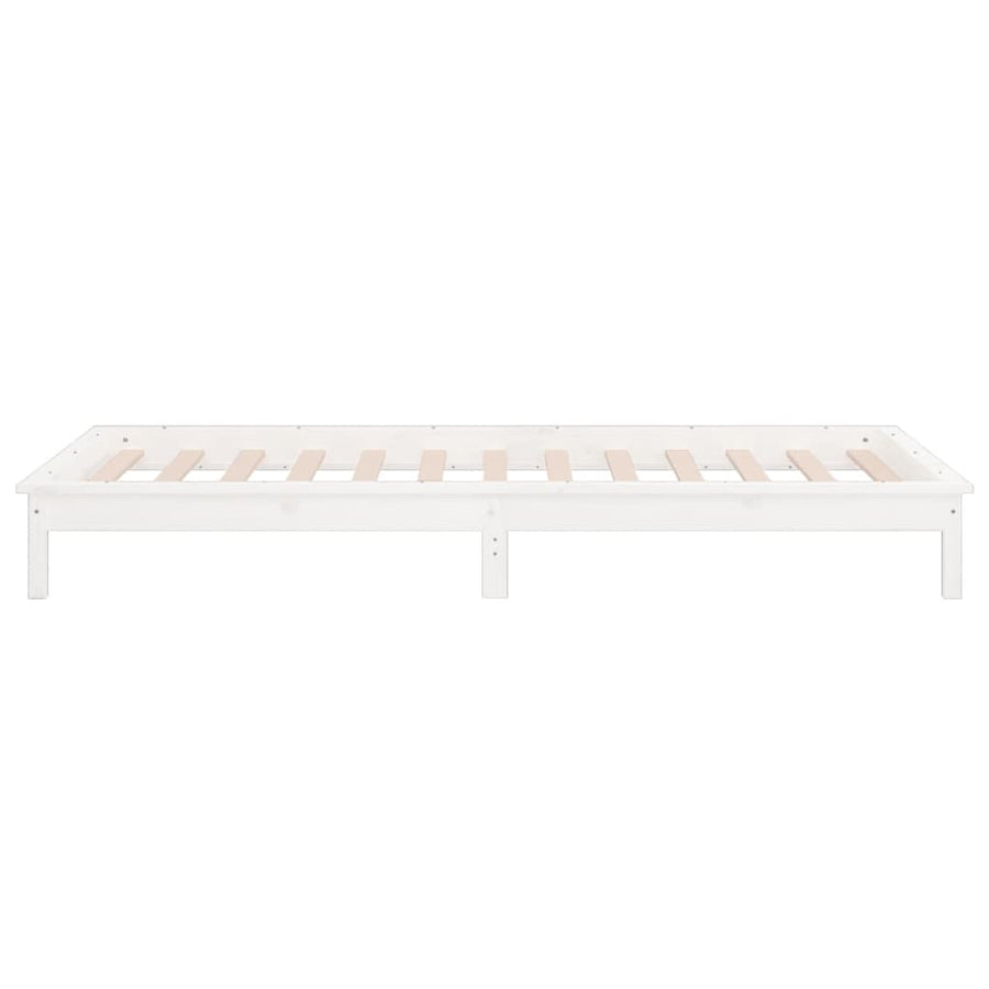 Bedframe Led Massief Hout 90X200 Cm 90 x 200 cm Wit