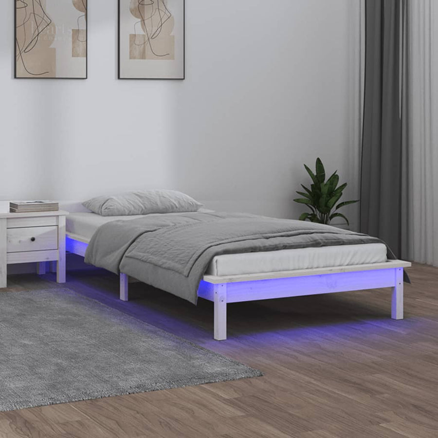 Bedframe Led Massief Hout 90X200 Cm 90 x 200 cm Wit