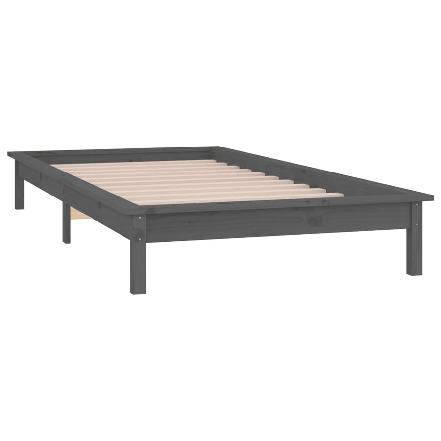Bedframe Led Massief Hout Grijs 90X200 Cm