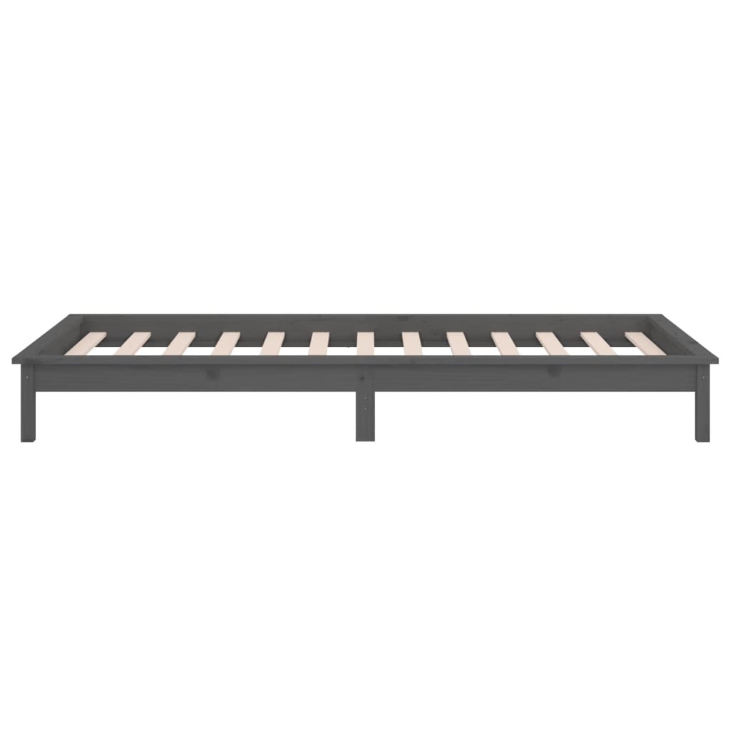 Bedframe Led Massief Hout Grijs 90X200 Cm