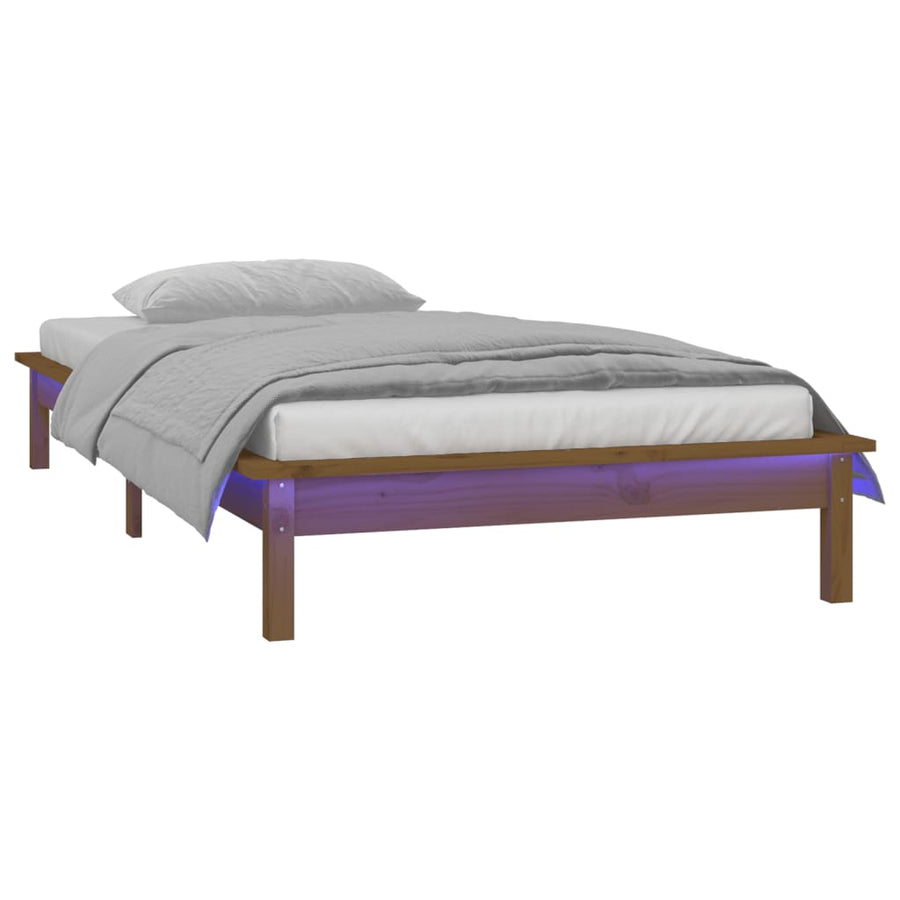 Bedframe Led Massief Hout Honingbruin 90X200 Cm