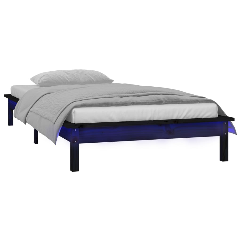Bedframe Led Massief Hout Zwart 90X200 Cm
