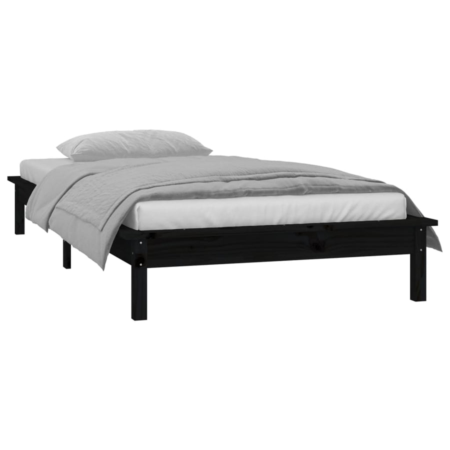 Bedframe Led Massief Hout Zwart 90X200 Cm