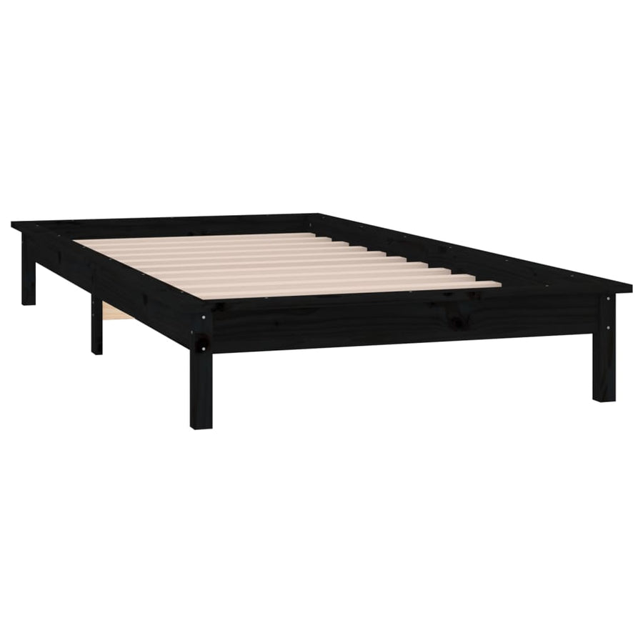 Bedframe Led Massief Hout Zwart 90X200 Cm