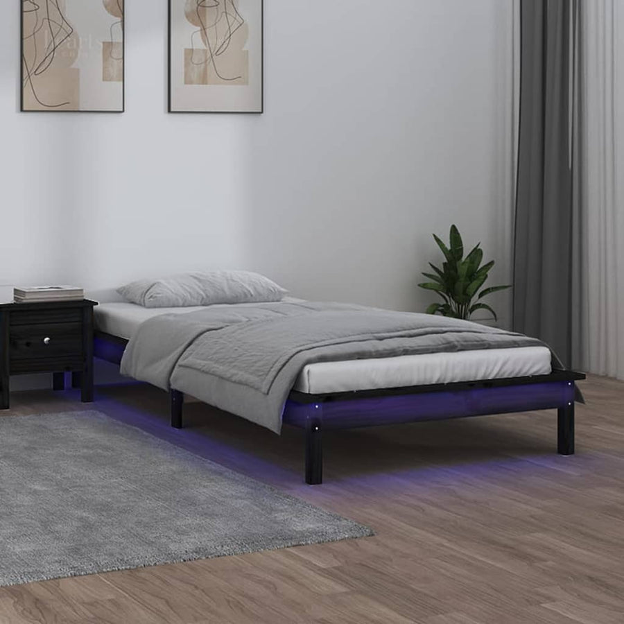 Bedframe Led Massief Hout Zwart 90X200 Cm