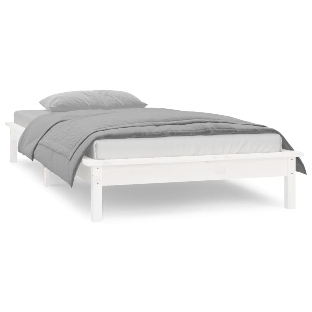 Bedframe Led Massief Hout Wit 100X200 Cm