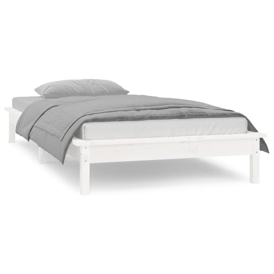 Bedframe Led Massief Hout Wit 100X200 Cm