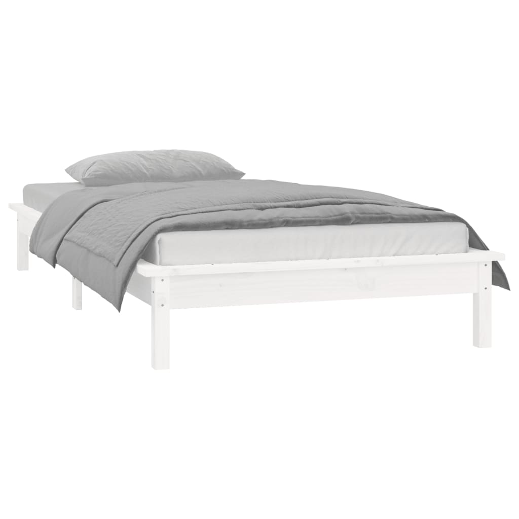 Bedframe Led Massief Hout Wit 100X200 Cm