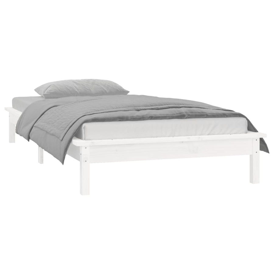 Bedframe Led Massief Hout Wit 100X200 Cm
