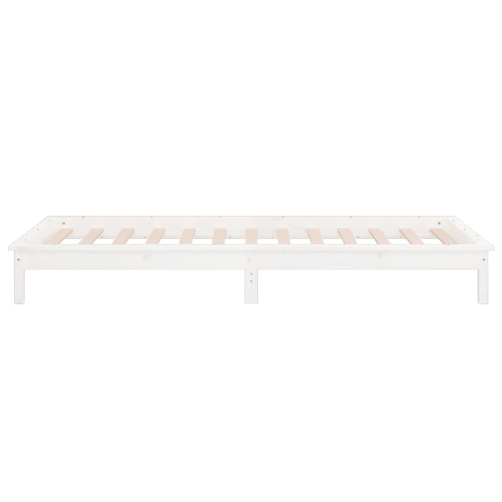 Bedframe Led Massief Hout Wit 100X200 Cm