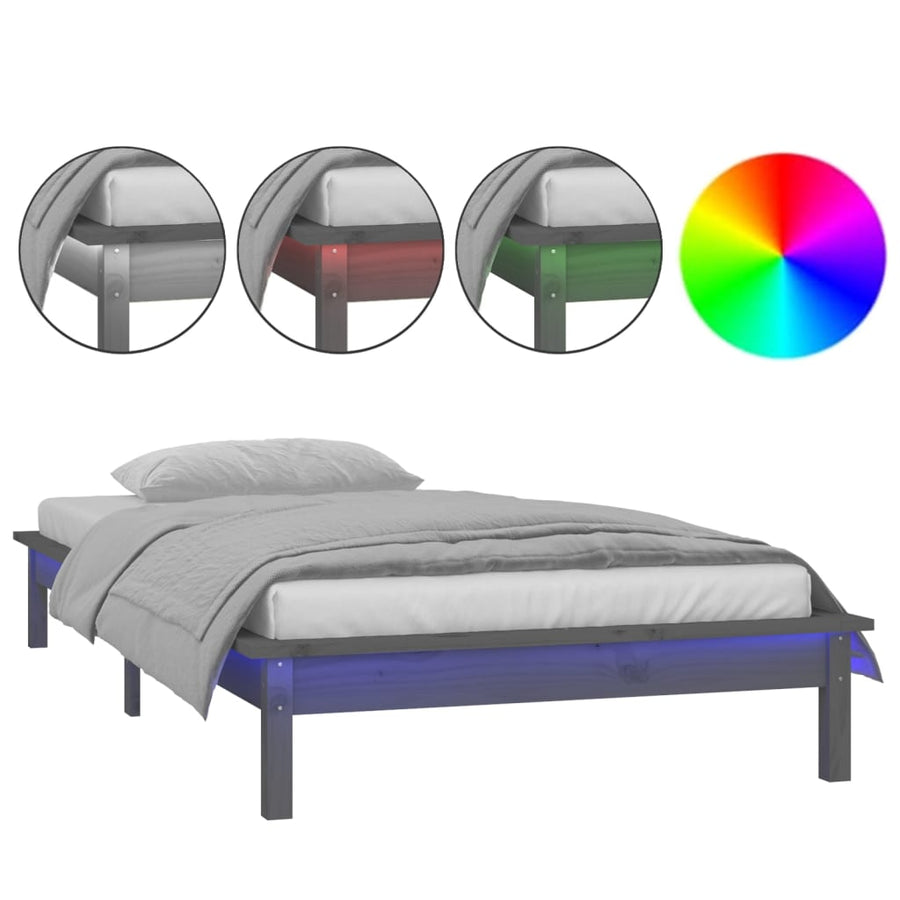 Bedframe Led Massief Hout Grijs 100X200 Cm
