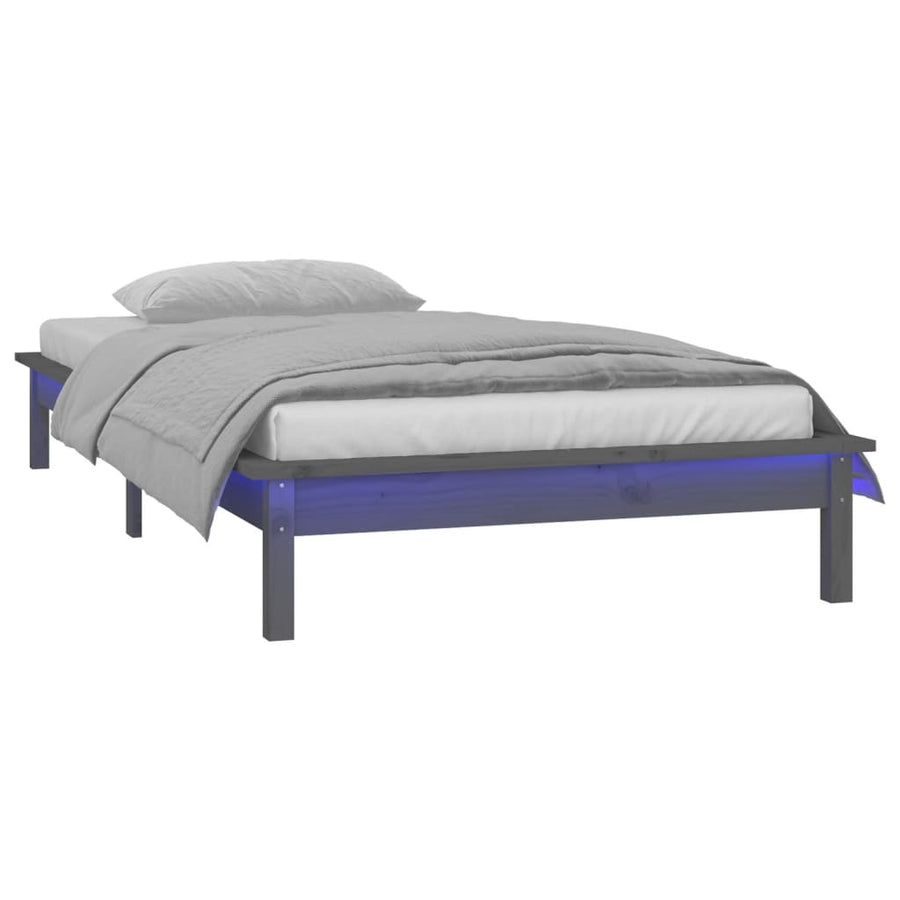 Bedframe Led Massief Hout Grijs 100X200 Cm