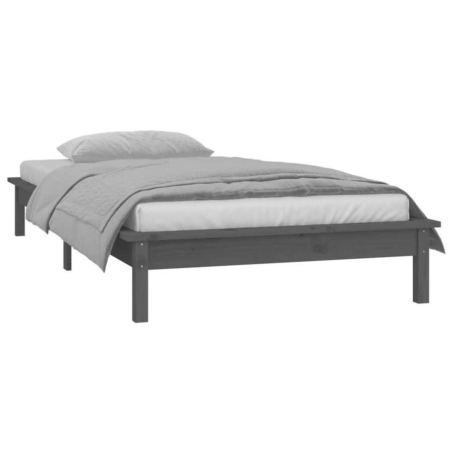 Bedframe Led Massief Hout Grijs 100X200 Cm