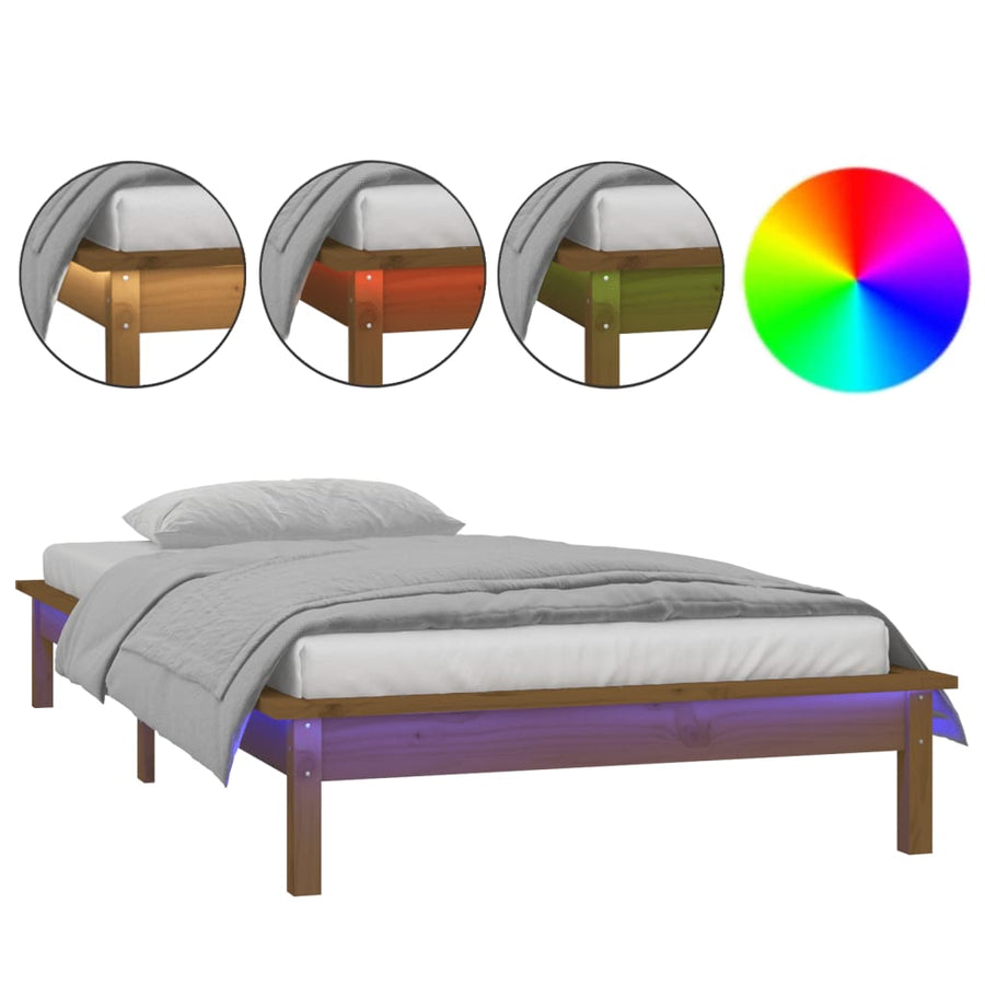 Bedframe Led Massief Hout Honingbruin 100X200 Cm