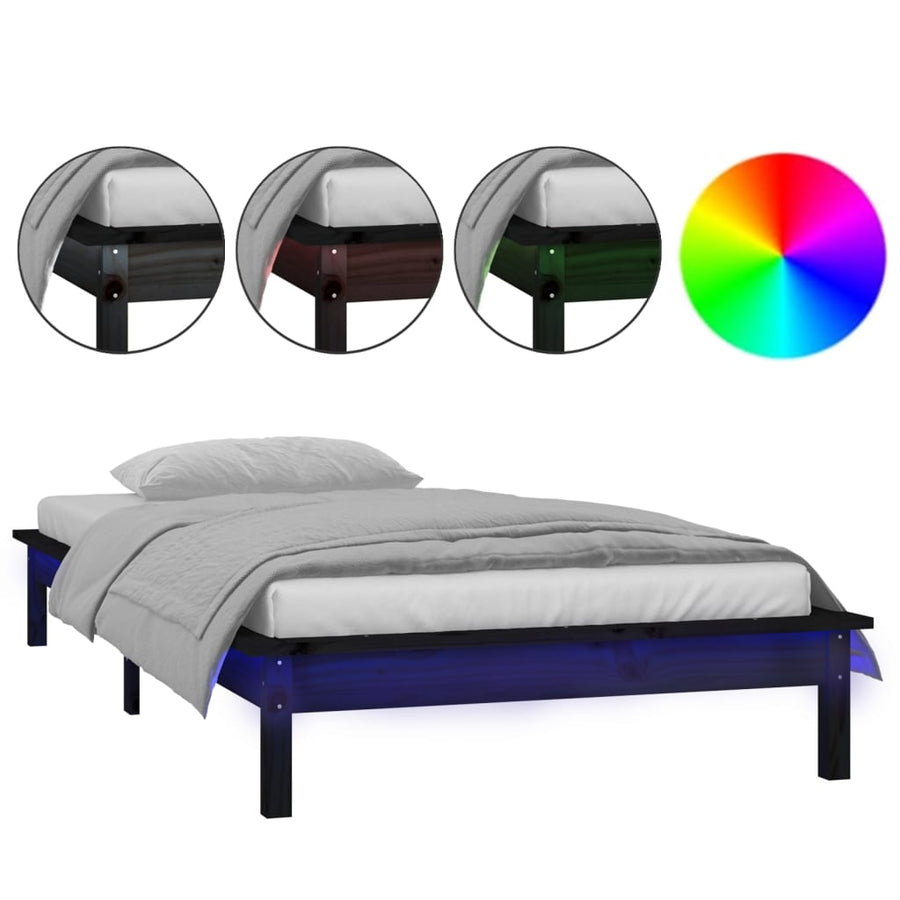 Bedframe Led Massief Hout Zwart 100X200 Cm