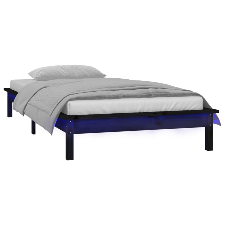 Bedframe Led Massief Hout Zwart 100X200 Cm