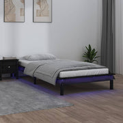 Bed frame LED solid wood black 100x200 cm