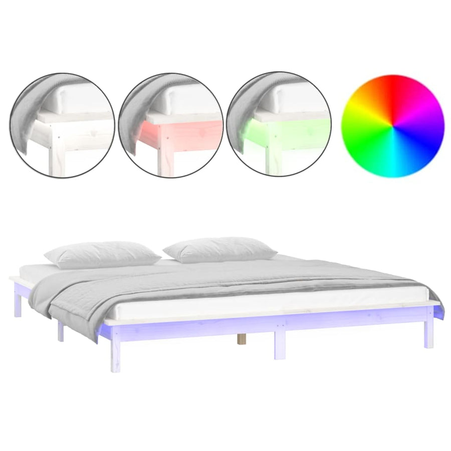 Bedframe Led Massief Hout Wit 120X200 Cm