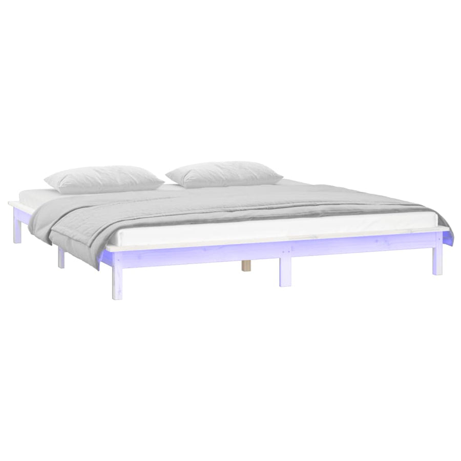 Bedframe Led Massief Hout Wit 120X200 Cm