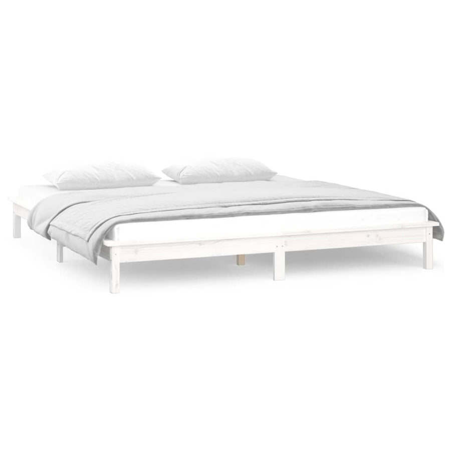 Bedframe Led Massief Hout Wit 120X200 Cm