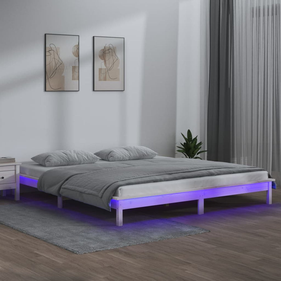 Bedframe Led Massief Hout Wit 120X200 Cm