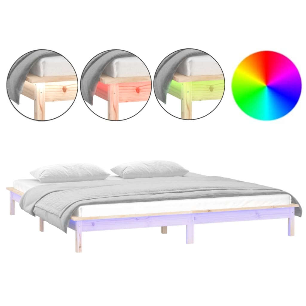 Bedframe Led Massief Hout 140X200 Cm