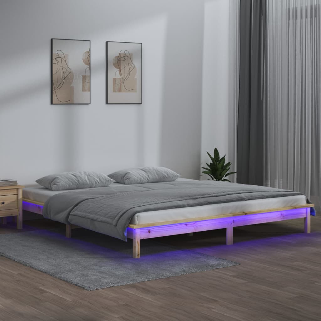 Bedframe Led Massief Hout 140X200 Cm