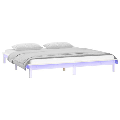 Bedframe Led Massief Hout 140 x 200 cm Wit