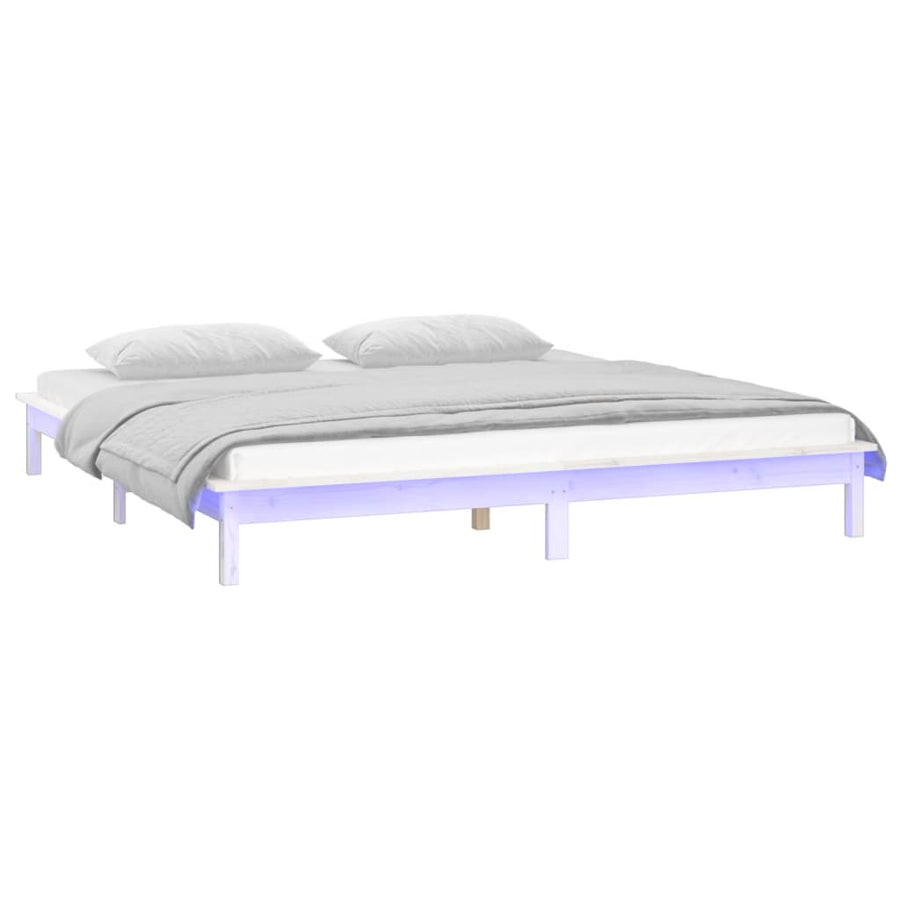 Bedframe Led Massief Hout 140 x 200 cm Wit