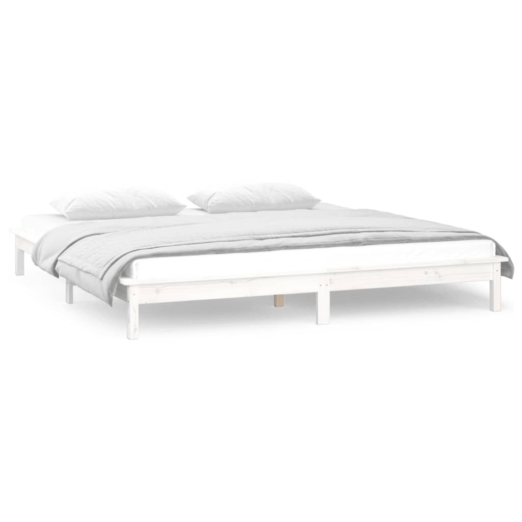 Bedframe Led Massief Hout 140 x 200 cm Wit