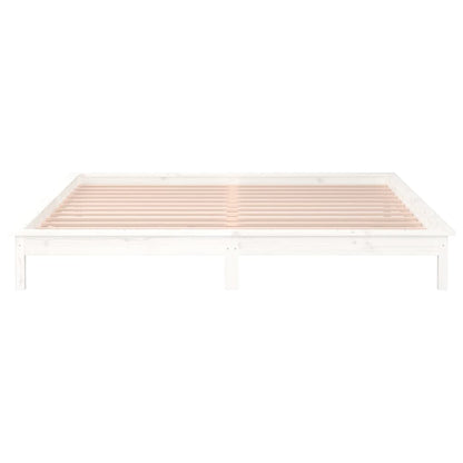 Bedframe Led Massief Hout 140 x 200 cm Wit