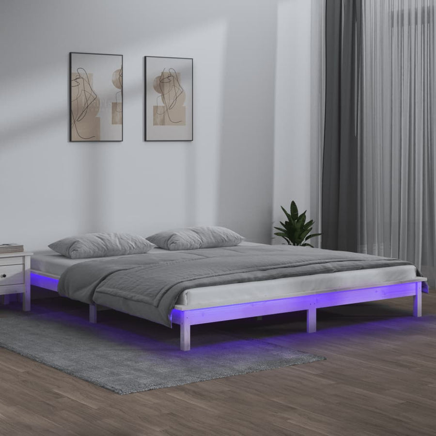 Bedframe Led Massief Hout 140 x 200 cm Wit