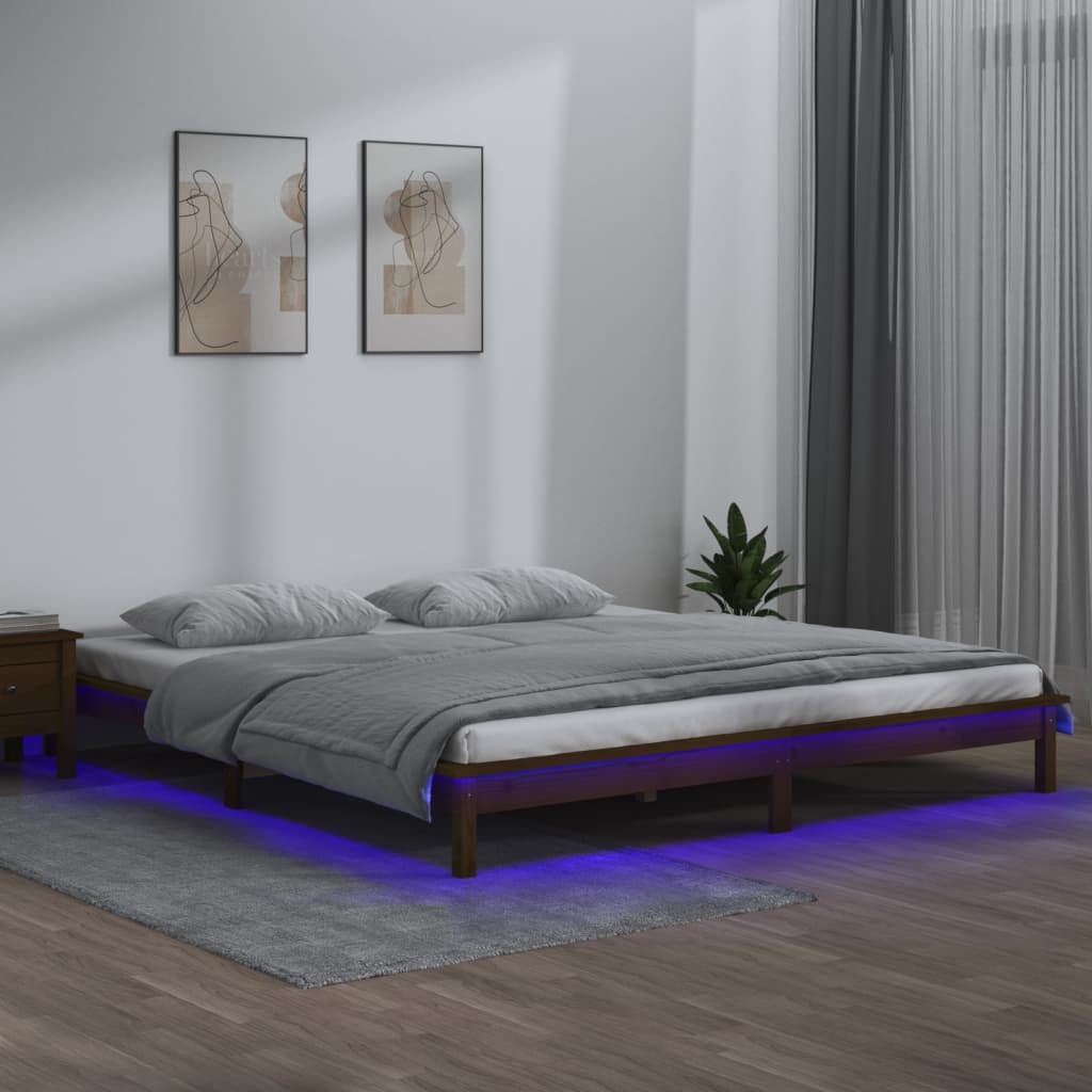 Bedframe Led Massief Hout Honingbruin 140X200 Cm