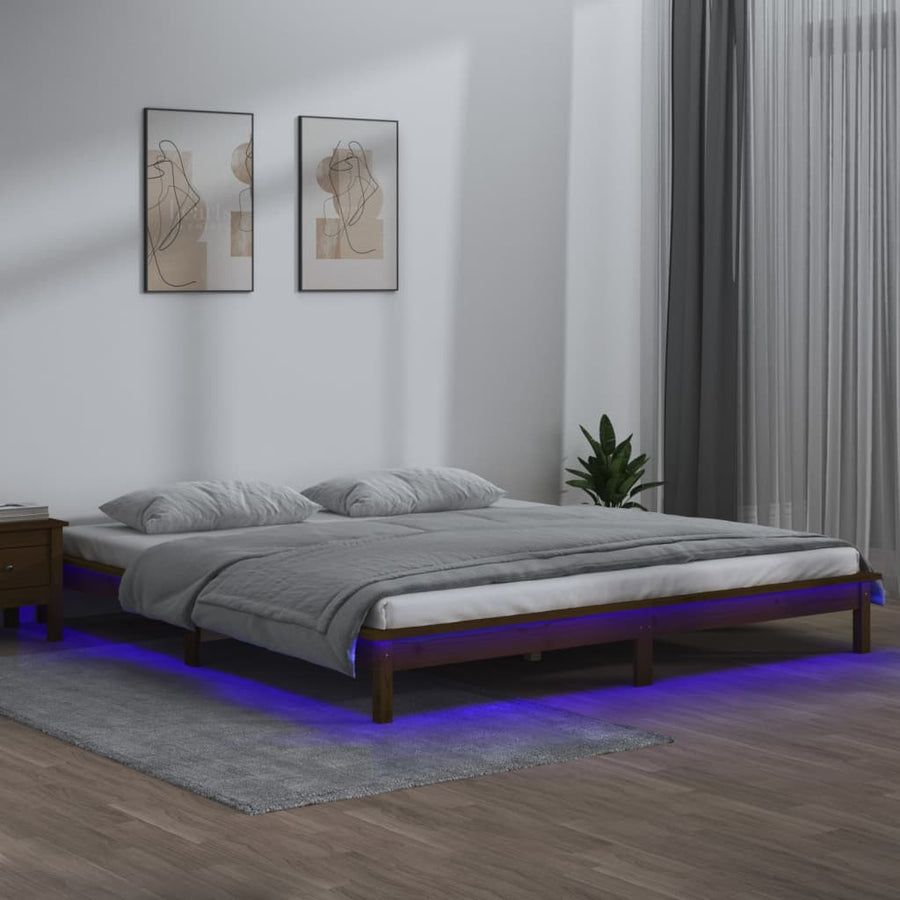 Bedframe Led Massief Hout Honingbruin 140X200 Cm