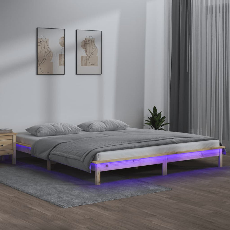 Bedframe Led Massief Hout 150X200 Cm King Size