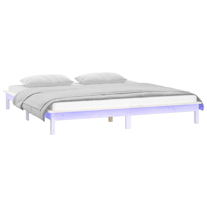 Bedframe Led Massief Hout Wit 160X200 Cm
