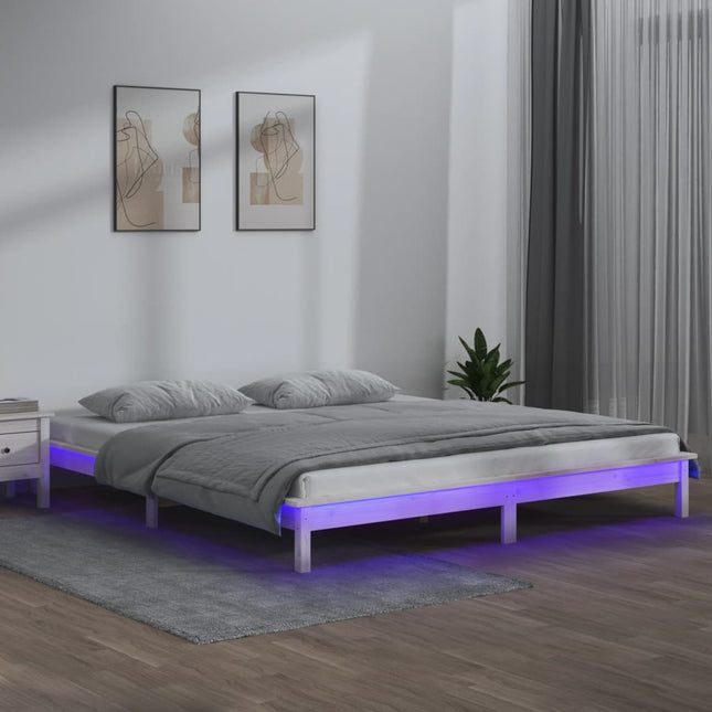 Bedframe Led Massief Hout Wit 160X200 Cm