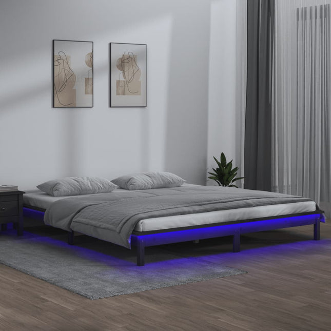 Bedframe Led Massief Hout Grijs 160X200 Cm