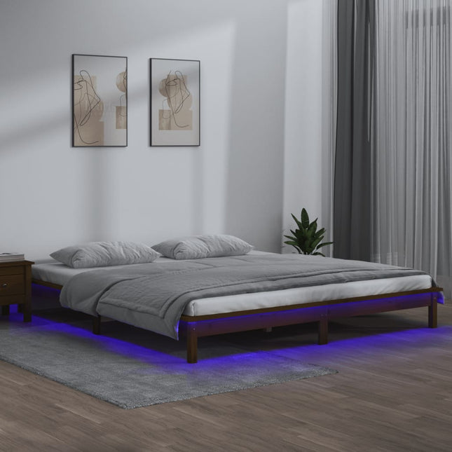 Bedframe Led Massief Hout Honingbruin 160X200 Cm