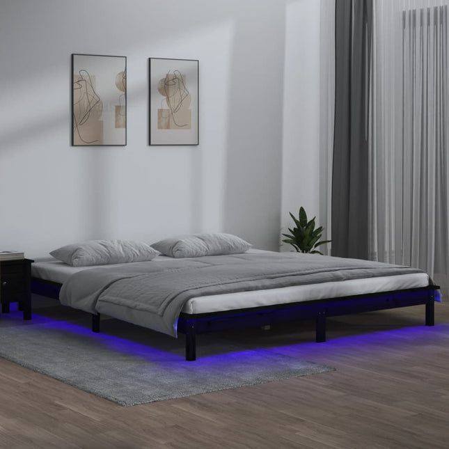 Bedframe Led Massief Hout Zwart 160X200 Cm