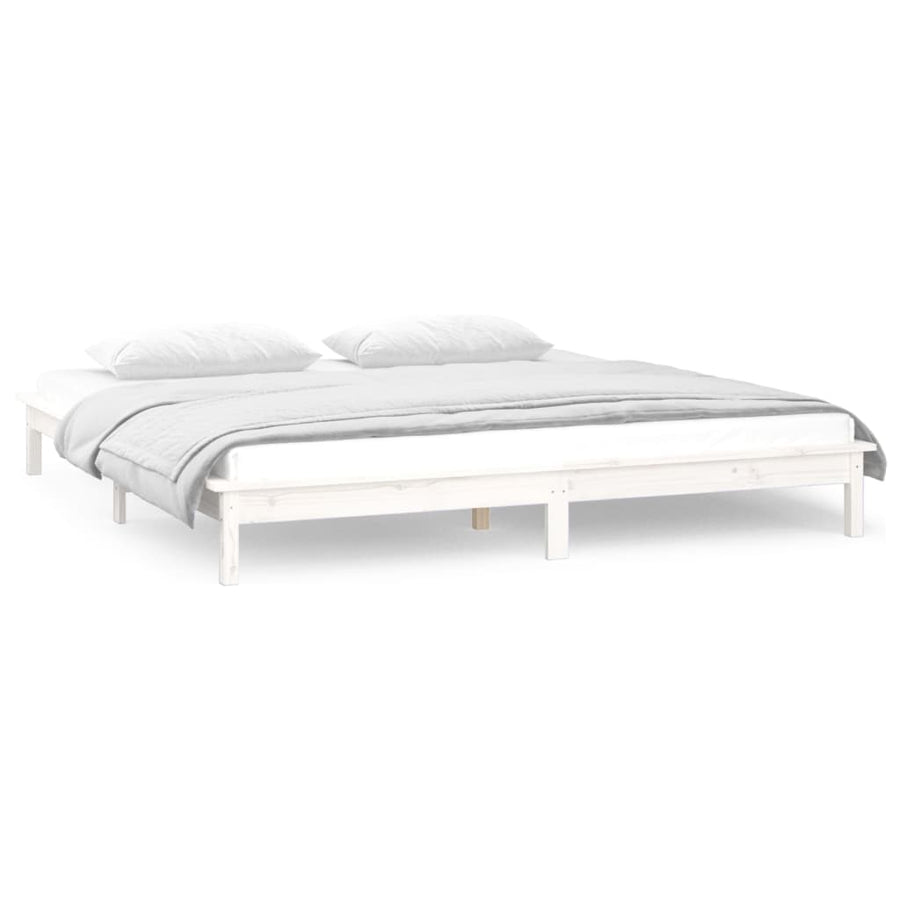Bedframe Led Massief Hout 180 x 200 cm Wit