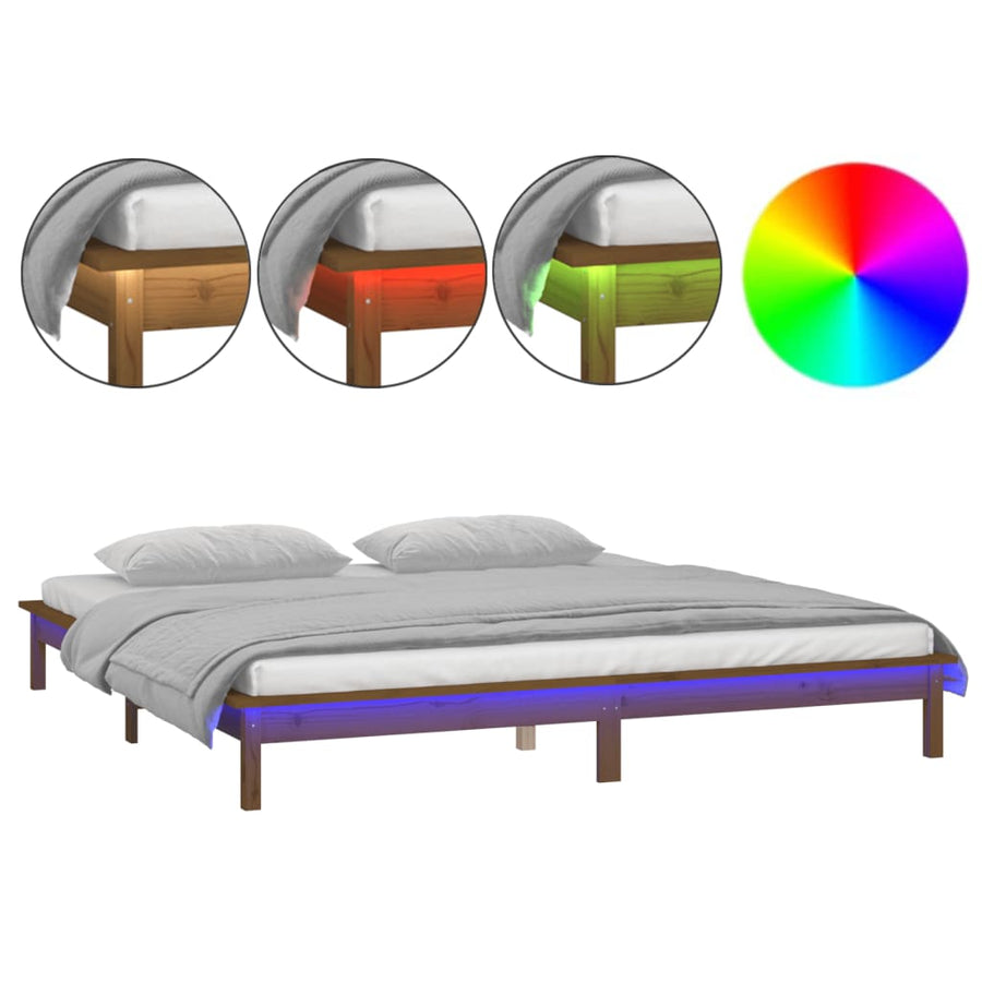 Bedframe Led Massief Hout Honingbruin 200X200 Cm